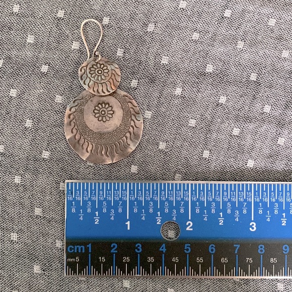 Silver Disc Earrings with Flower & Geometric Emboss - Picture 6 of 6